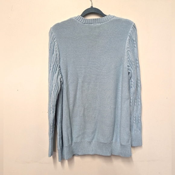 LANE Bryant Baby Blue Unique V Neck Cable Cotton Sweater 14/16 - Picture 3 of 7